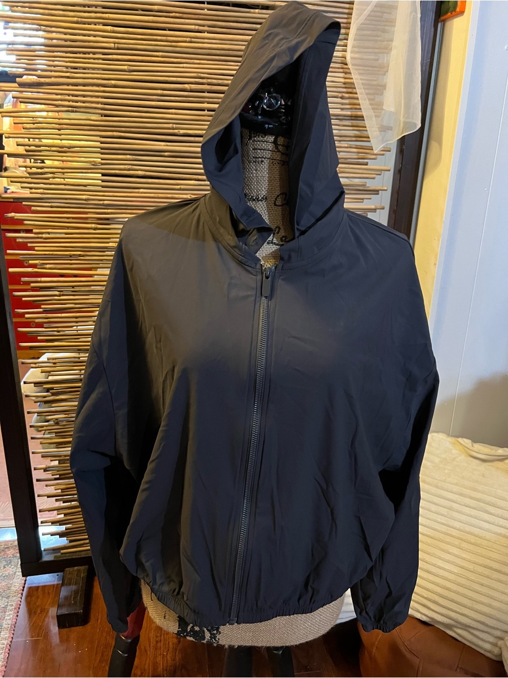 Women's Black Hooded Zip-Front Jacket